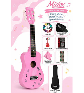 Midex CG-230PK Çocuk Klasik Gitar Seti 3-8 Yaş 23 İnç 58 cm Pembe Çocuk Gitarı Seti