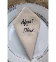 6 Adet Afiyet Olsun Yazılı Doğal Keten Servis Sunum Peçetesi