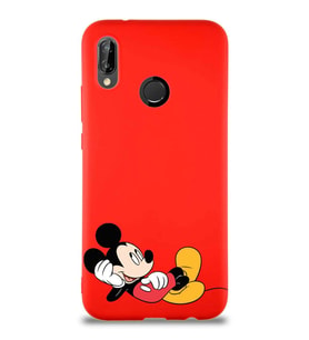 Huawei P20 Lite Soft Premier Kapak Mickey Mouse-F Tasarımlı Silikon Kılıf - Kırmızı (Şeffaf)
