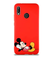 Huawei P20 Lite Soft Premier Kapak Mickey Mouse-F Tasarımlı Silikon Kılıf - Kırmızı (Şeffaf)