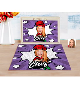 BK Gift Kişiye Özel Kadın Chef Karikatürlü 1000 Parça Profesyonel Puzzle-10