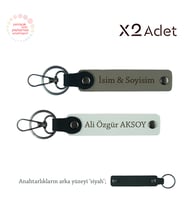 Komşuya Manevi Hediye, İsim & Soyisim Yazılı 2’li Anahtarlık Seti, Kül Gri-Beyaz-Siyah