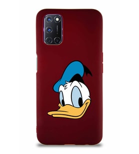 Oppo A52 Soft Premier Kapak Donald Duck-B Tasarımlı Silikon Kılıf - Mürdüm (Şeffaf)