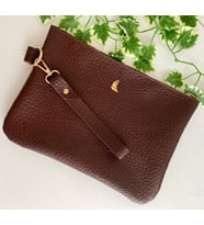 İsme Özel Hakiki Deri Portföy Clutch Çanta / Makyaj Çantası / Çok Amaçlı El Çantası (Çikolata)