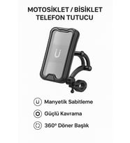 Motosiklet ve Bisiklet Gidon Bağlantılı Telefon Tutucu Güçlü Kavrama 360° Döner Başlıklı Su Geçirmez Kılıflı