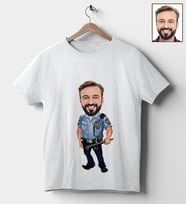 Kişiye Özel Polis Tasarımlı Karikatür Tişört 119 (Beyaz)