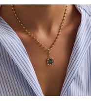 14 Ayar Özel Tasarım Yeşil Taşlı Kolye Ball Chain