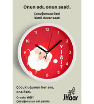 İsme Özel Yılbaşı Çocuk Odası Duvar Saati Orta Boy 30 cm Beyaz Camlı Sessiz