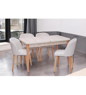Göksu Traverten Boyalı Mdf Mutfak Masa Takımı 80x130 (Bej)