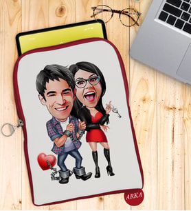 BK Gift Kişiye Özel Sevgililer Karikatürlü Taşınabilir Koruyucu Tablet Kılıfı & Organizer Çanta - Kırmızı-1