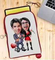 BK Gift Kişiye Özel Sevgililer Karikatürlü Taşınabilir Koruyucu Tablet Kılıfı & Organizer Çanta - Kırmızı-1