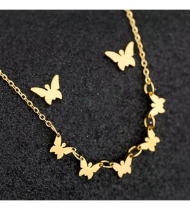 Kişiye Özel 925 Ayar Gümüş Çoklu Kelebek Kolye Küpe Seti (Gold)
