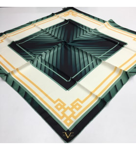 Geometrik Desen Black Seri Twill Eşarp Eşarp Askısı ile Birlikte 90x90 cm Petrol