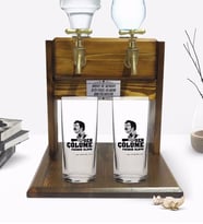 BK Gift Kişiye Özel Renkli Baskılı Çünkü Sen Çölüme Yağmur Oldun Tasarımlı İkili Rakı Bardağı ve Çift Musluklu Doğal Ahşap Rakı Standı-5 (Model 1)