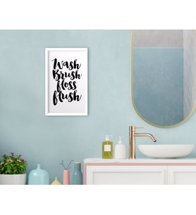 BK Home Wash Brush Floss Flush Dekoratif Ahşap Beyaz Çerçeveli Tablo-1