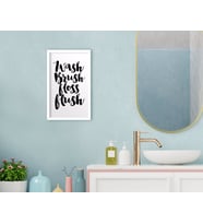BK Home Wash Brush Floss Flush Dekoratif Ahşap Beyaz Çerçeveli Tablo-1