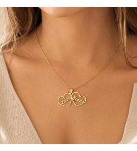Kişiye Özel 925 Ayar Gümüş Kalp Model Çift İsim Kolye (Gold)