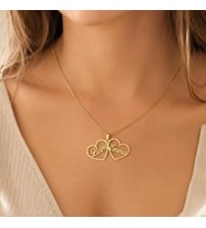 Kişiye Özel 925 Ayar Gümüş Kalp Model Çift İsim Kolye (Gold)