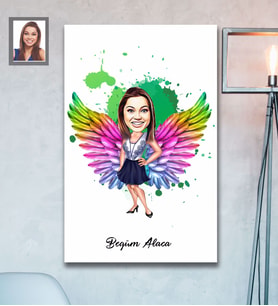 Kişiye Özel Melek Anne Karikatürlü Ahşap Tablo 30x47  Model-3