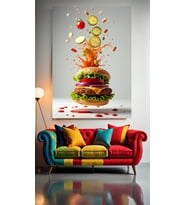 SANATSAL HAMBURGER V1 Ev Duvar Salon Güzellik Salonu Ofis Dükkan Dekarasyon Kanvas Tablo (Çok Renkli)