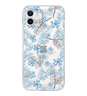 Apple iPhone 12Kamera Korumalı Tıpalı Kapak Floral Mavi Tasarımlı Şeffaf Kılıf