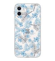 Apple iPhone 12Kamera Korumalı Tıpalı Kapak Floral Mavi Tasarımlı Şeffaf Kılıf