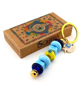 Gerçek Cam Nazar Boncuklu Çanta Süsü Balık Charm Anahtarlık KY055