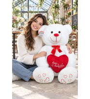 Pandamke 140 cm Dev Bobo Seni Seviyorum Kalpli SEVGİLİYE ÖZEL (Beyaz)
