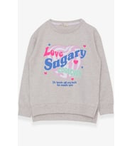Breeze Kız Çocuk Sweatshirt Yazı Baskılı Yırtmaçlı 9-14 Yaş, Bej Melanj
