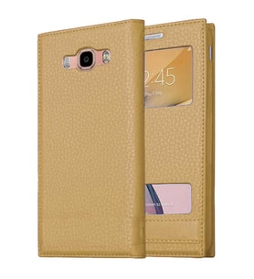 Samsung Galaxy J7 2016 J710 Pencereli Kapaklı Magnum Kılıf (Gold)