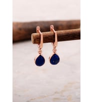Doğal Lapis Lazuli Taşlı Damla Mini Rose Gümüş Küpe 5869