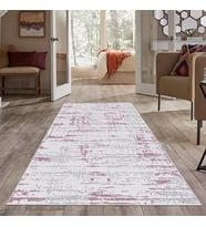 Mor Eskitme Desen Yıkanabilir Kaymaz Taban Leke Tutmaz Modern Salon Halısı ve Yolluk