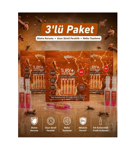 TUBY+ KARANFİL AROMALI PRATİK 15 KULLANIMLIK TÜP AĞIZ BAKIM SUYU 3'LÜ PAKET