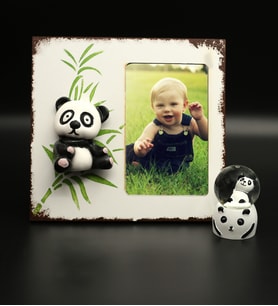 Kişiye Özel Panda Özel Tasarım 3 Boyutlu Çerçeve& Panda Mini Işıklı Kar Küresi