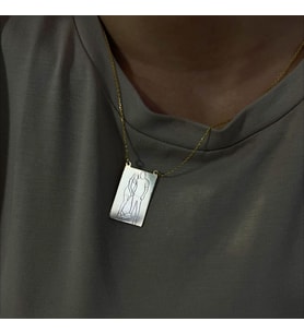 Kişiye Özel 925 Ayar Gümüş Şık Plaka Silüet Fotoğraf Kolye (Gold)