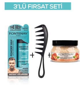 Fontenay Pudra Toz Wax Mavi 20gr + Şekil Tarağı 043 + Face And Body Scrub Şeftali 350ml 3'Lü Set