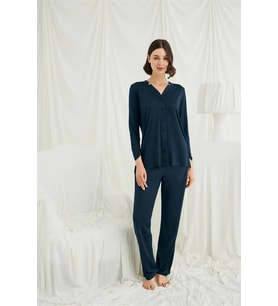 Amora Secret Uzun Kollu Boydan Düğmeli V Yaka Pijama Takımı
