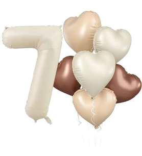 Retro Krem 7 Yaş Kalpli Folyo Balon Set