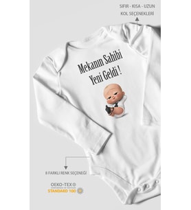 Mekanın Sahibi Yeni Geldi Baskılı Bebek Zıbını – Çıtçıtlı Body 8 Renk  %100 Pamuk Uzun Kol