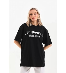 Unisex Baskılı Oversize T-Shirt - Siyah