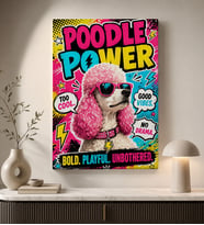 BK Gift Poodle Power Yazılı Pembe Saçlı Güneş Gözlüklü Kaniş Pop Art Renkli Kanvas Duvar Tablosu 50x70 cm