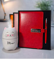 Kişiye Özel Deri Ajanda & Kalem Seti & Kedi Hava Nemlendirici Oda Kokusu