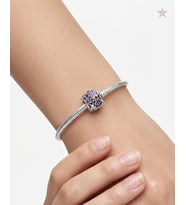 Kadın Mor Çiçeklerle Çevrili Gümüş Top Charm