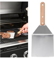 30 cm Paslanmaz Çelik Izgara Hamburger Spatulası, Ahşap Sap, Barbekü Mangal Spatulası
