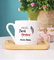 Tarih Öğretmeni Türk Kahvesi Fincanı Ahşap Altlıklı