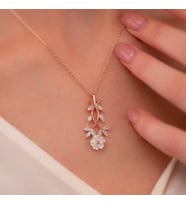 Gümüş Rose Beyaz Bahar Çiçeği Kolye
