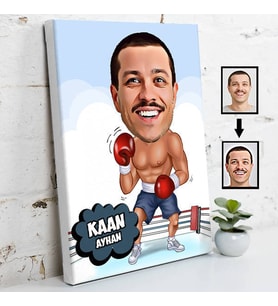 Boksör Karikatürlü Kanvas Tablo