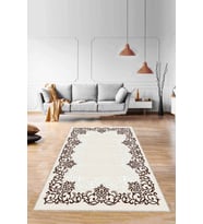Kahverengi Çerçeveli Kaymaz Tabanlı Dekoratif Halı MK62 - 100 x 160 cm