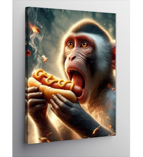 Kanvas Tablo Hotdog Yiyen Maymun