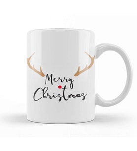 Merry Christmas Red Nose Antler Gift Kupa Bardak Porselen